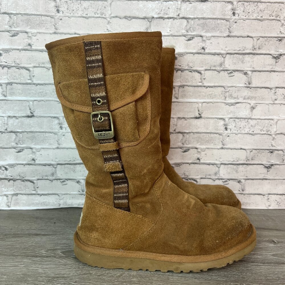 UGG 1968 Brown Retro Cargo Boots Size 5 Australia Leather Sheepskin